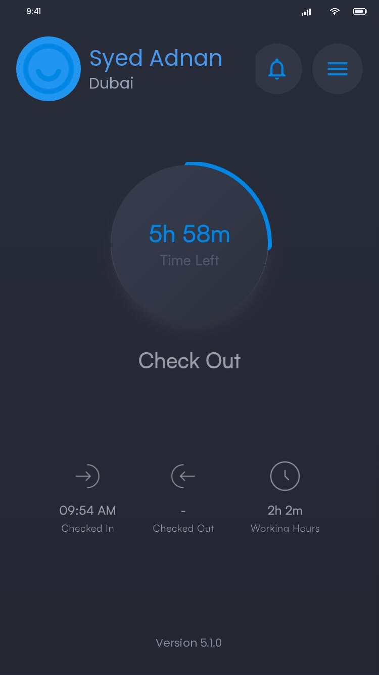 iEmployee app showing the working day